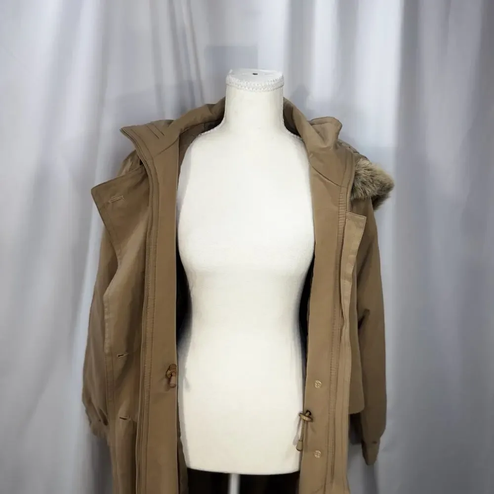 Vintage Camel Maxi Hooded Parka Fur Trim Insulated Winter Coat Made England XL - Picture 8 of 16